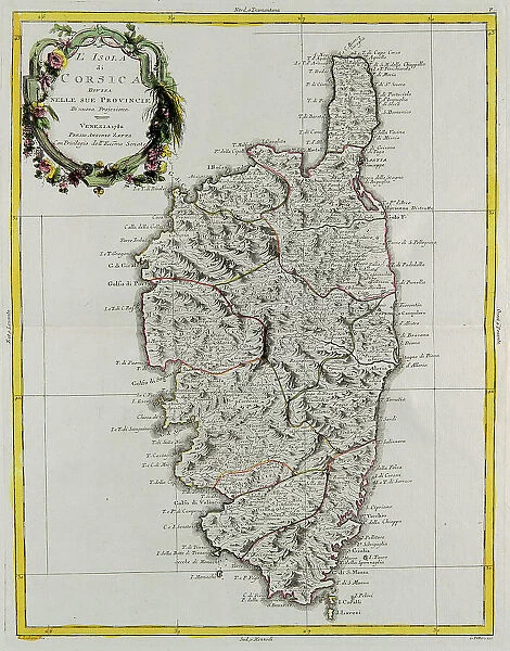 Island of Corsica divided into its provinces, engraving by G. Zuliani taken from Tome II of the 'Newest Atlas' published in Venice in 1782 by Antonio Zatta, Private Collection