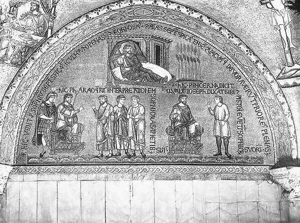 Joseph interprets the Pharaoh's dream; mosaic after a cartoon by Pietro Vecchia, in a lunette of St. Mark's Basilica, Venice