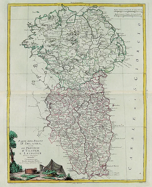 Part of the Kingdom of Ireland, that is, the provinces of Ulster and Leinster, engraving by G. Zuliani taken from Tome I of the 'Newest Atlas' published in Venice in 1778 by Antonio Zatta, Private Collection
