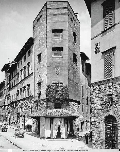 La Torre degli Alberti and the porch of cafe-billiards 'Colonnine', Florence