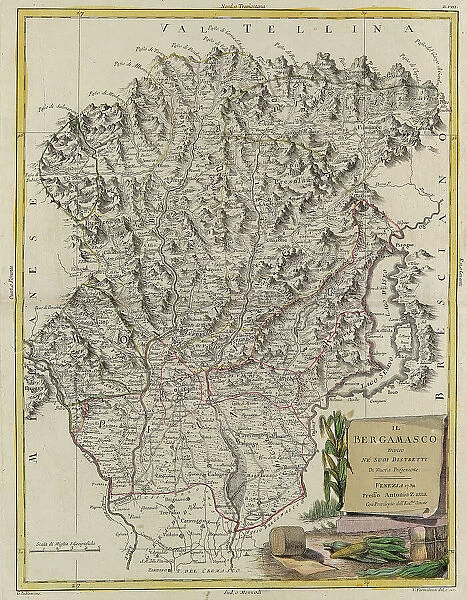 Land area of the State of the Veneto: Bergamo divided into its districts, engraving by G. Zuliani taken from Tome II of the 'Newest Atlas' published in Venice in 1782 by Antonio Zatta, Private Collection