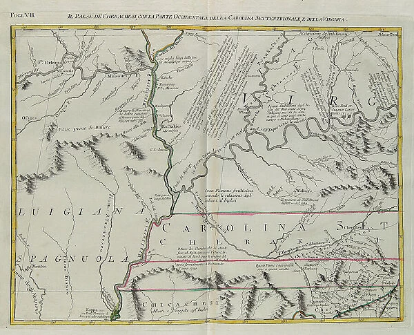 Land of the Cherokees with the western part of North Carolina and Virginia, engraving by G. Zuliani taken from Tome I of the 'Newest Atlas' published in Venice in 1778 by Antonio Zatta, Private Collection