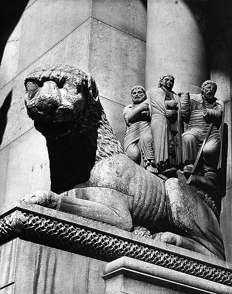 Lion statue with the figures of Saints Peter, Doimo and Anastasio, Cathedral of St. Doimo previously Mausoleum of Diocletian, Split