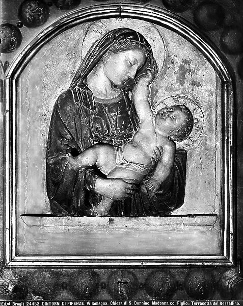 Madonna holding the Child. Terracotta by Antonio Rossellino located in the Parish Church of S. Donnino in Villamagna, Bagno a Ripoli, Florence