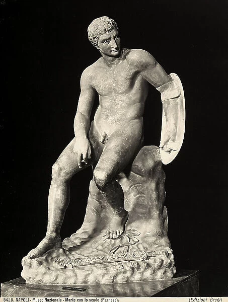 Marble statue of Mars with a shield, located at the National Archaeological Museum in Naples