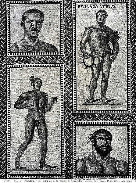 Mosaics from the Baths of Caracalla depicting two athletes, one of whom is Jovinus, Gregoriano Profano Museum (formerly Lateran Museum), Vatican Museums, Vatican City