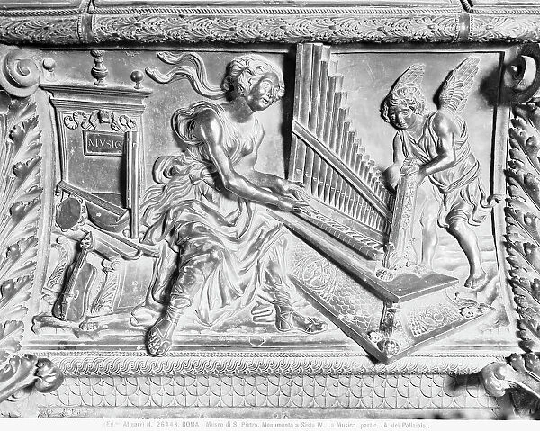 Music, detail of the Tomb of Sixtus IV, bronze, Antonio Pollaiuolo (ca. 1431 - 1498), Museum of the Treasury of St. Peter, St. Peter's Basilica, Vatican City