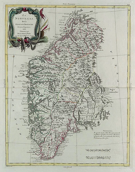 Norway divided into its provinces, engraving by G. Zuliani taken from Tome III of the 'Newest Atlas' published in Venice in 1781 by Antonio Zatta, Private Collection