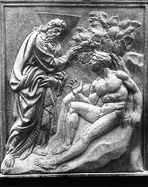 Panel with the Creation of Adam by Jacopo della Quercia, sculpted for the main portal of the Church of San Petronio, Bologna