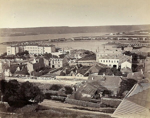 Panorama of the city of Sebastopol; buildings and walls remained intact after the bombardments of the Crimean War, occured between 1854 and 1856