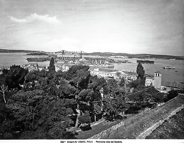 Panoramic view of the port of Pola, photographed during the period of Italy's reign in Istria
