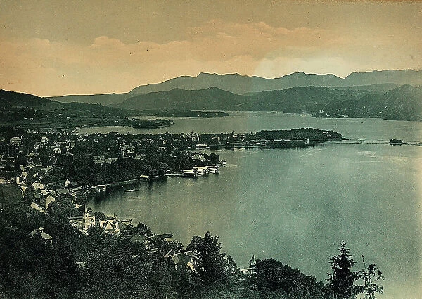 Panoramic view of Portschach on lake Worther, in Austria