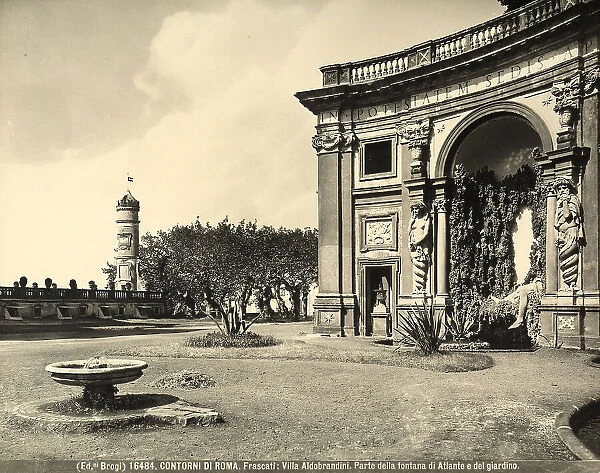 Partial view of Atlas Fountain and the garden of the Aldobrandini Villa in Frascati