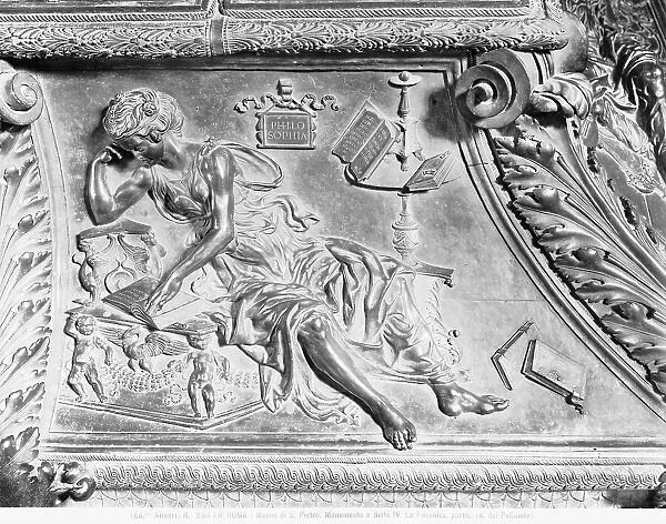 Philosophy, detail of the Tomb of Sixtus IV, bronze, Antonio Pollaiuolo (ca. 1431 - 1498), Museum of the Treasury of St. Peter, St. Peter's Basilica, Vatican City