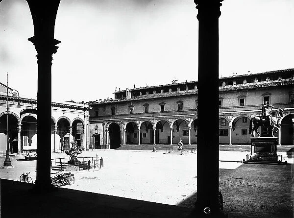 Piazza SS. Annunziata in Florence, with the portico of the Spedale degli Innocenti