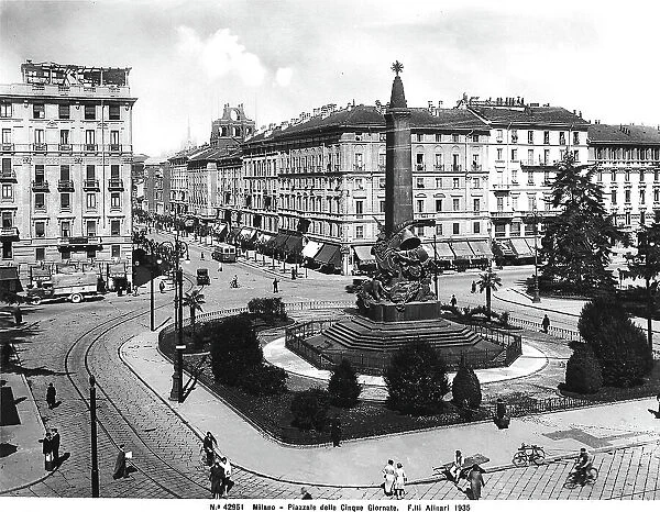 Piazzale delle Cinque Giornate with a monument of the same name by Giuseppe Grandi, in Milan
