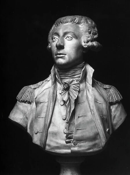 Portrait bust of La Fayette; by Jean Antoine Houdon, in the Muse National des Chateaux de Versailles et de Trianon, in Versailles