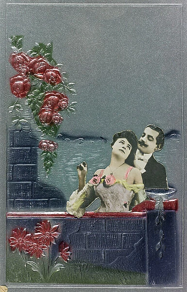 Postcard, portrait of a couple on a balcony, 'Album para Tarjetas postales'