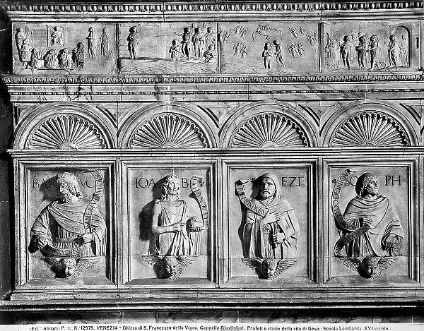 Four prophets and episodes from the life of Christ. Bas-reliefs by Tullio Lombardo, located in the Giustiniani chapel in the Church of San Francesco della Vigna, in Venice