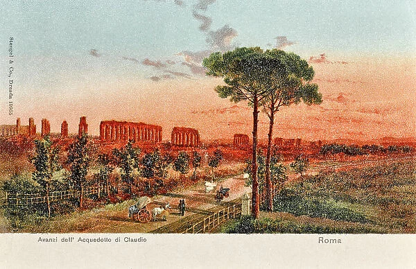 Remains of Aqueduct Claudio, Rome; postcard, color printing