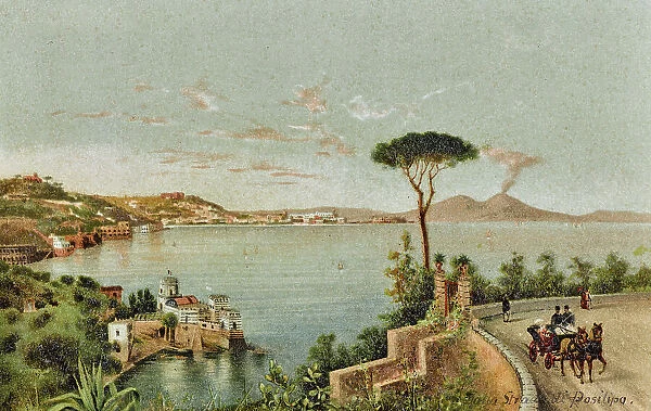 The road to Posillipo; postcard, color printing