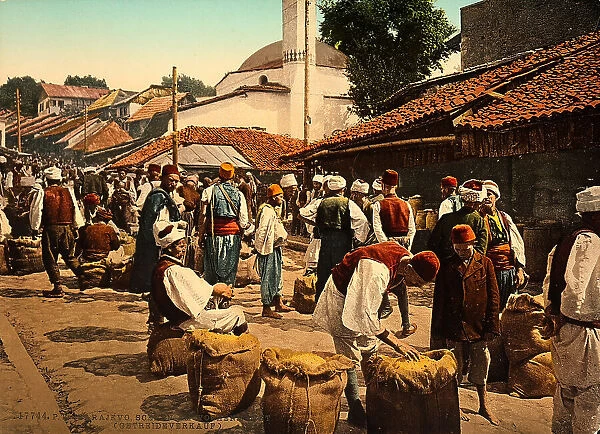 A scene of the weekly market of Sarajevo: corn sellers