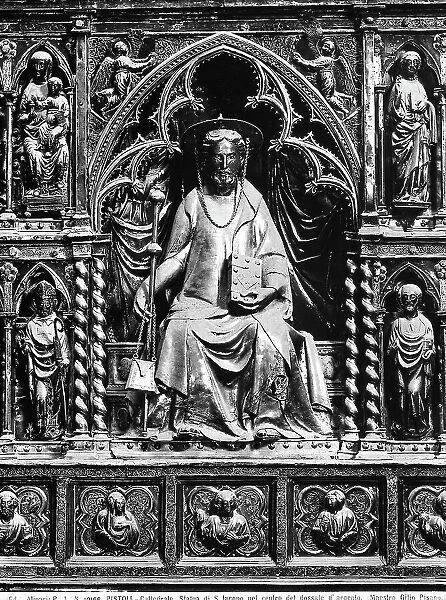 Silver antependium of San Jacopo, detail with statue of the Saint enthroned by Giulio Pisano