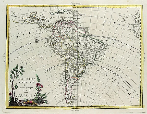 South America divided into its principal States, engraving by G. Zuliani taken from Tome IV of the 'Newest Atlas' published in Venice by Antonio Zatta, Private Collection