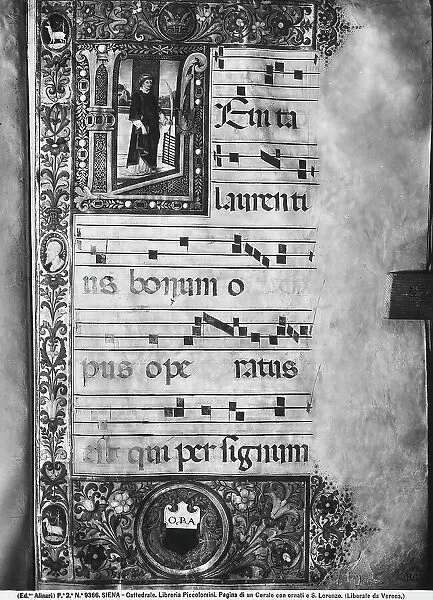 St Lawrence: historiated initial from the Choir Book preserved in the Picolomini Library in Siena