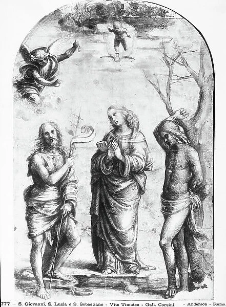St. Lucy with St. John the Baptist and St. Sebastian, drawing by Timoteo Viti preserved in the Gabinetto Nazionale delle Stampe (National Print Cabinet), Rome