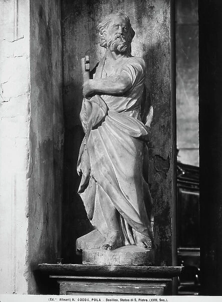 St. Peter, sculpture, in the Basilica of St. Mary in Pula, photographed during the period of Italy's reign in Istria