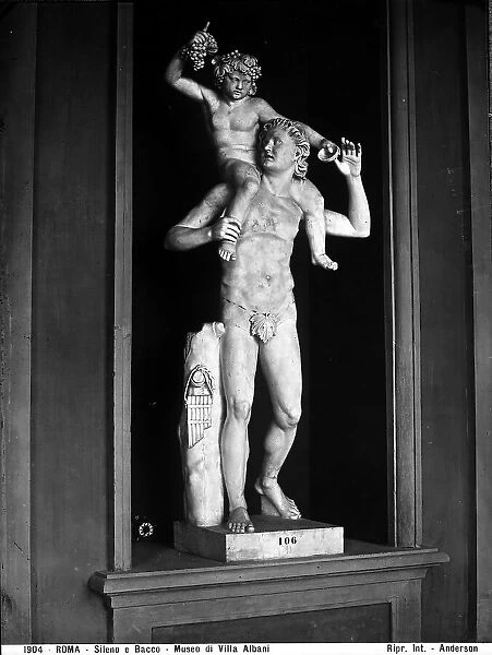 Statue of Silenus carrying young Bacchus on his shoulders, preserved in the Museum of Villa Albani, Rome