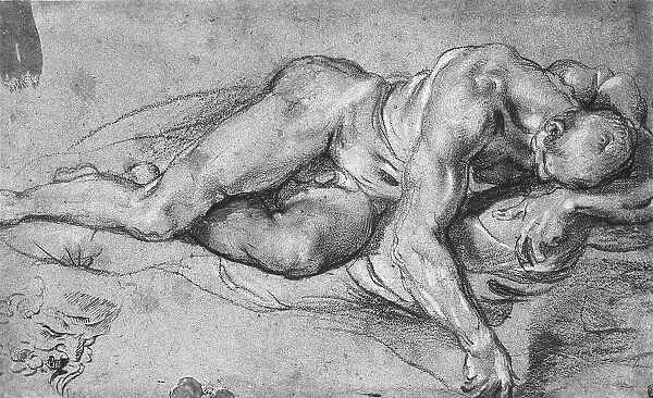 Study of a male nude. Drawing by Agostino Carracci, preserved in the Department of drawings in the Louvre Museum, Paris