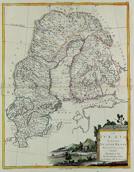 Sweden divided into its Kingdoms, engraving by G. Zuliani taken from Tome III of the 'Newest Atlas' published in Venice in 1781 by Antonio Zatta, Private Collection