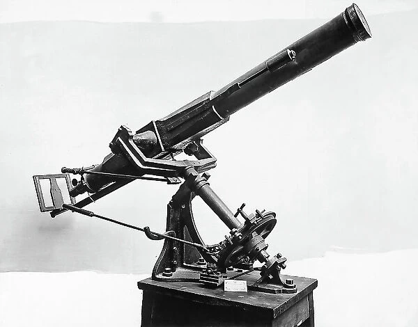 Telescope with parallactic mounting, used by the Emilian astronomer P. Angelo Secchi, in the study of the solar rays. The instrument is preserved in the Astronomical Observatory of Rome. The photo was taken for the occasion of the Exhibition of the History of Science from 1929, Florence