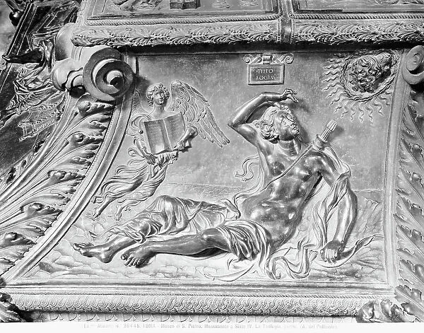 Theology, detail of the Tomb of Sixtus IV, bronze, Antonio Pollaiuolo (ca. 1431 - 1498), Museum of the Treasury of St. Peter, St. Peter's Basilica, Vatican City