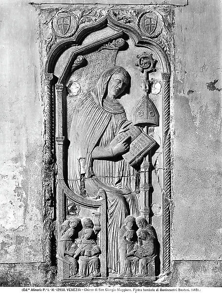 Tombstone of Bonincontro de'Boateri. Bas-relief made by an artist from the School of the Dalle Masegne brothers, in the Church of San Giorgio Maggiore, in Venice