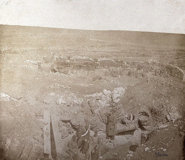 In the trenches of Mamelon, in Turkey, during the crimean war. In the foreground, four soldiers