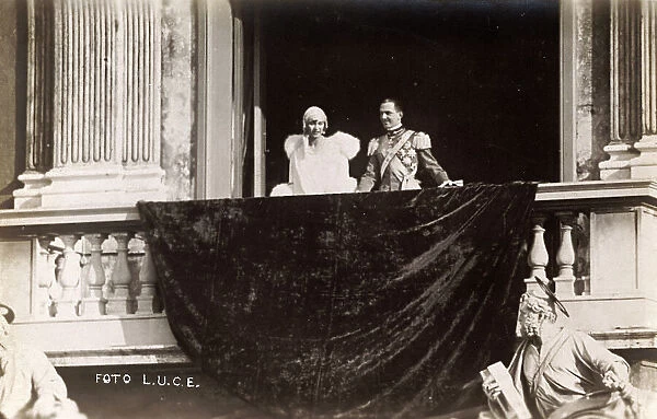 Umberto II of Savoy and Maria Jos facing out from the balcony