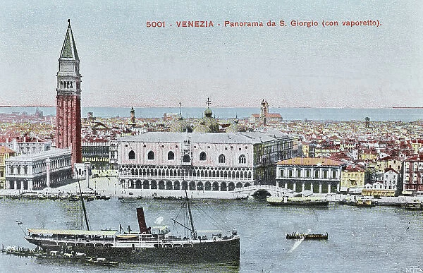 'Venice - Panorama from S. Giorgio (with Vaporetto)', postcard, color print