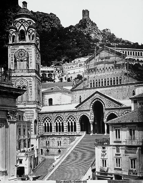 View of the faade and the bell tower of the Cathedral of Amalfi, in the province of Salerno