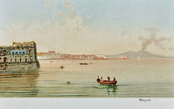 View of Naples with Vesuvius; postcard, color print
