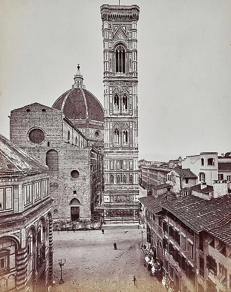 View of Piazza San Giovanni in Florence. At the base of the faade of the Duomo you can see a construction site, probably set up for the facade cladding