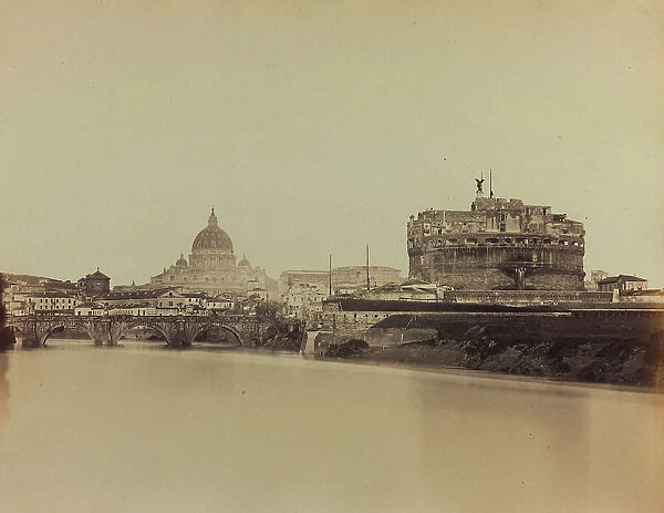 View of Rome with Castel Sant'Angelo, Ponte Sant'Angelo and, in the background, the dome of the Basilica of San Pietro