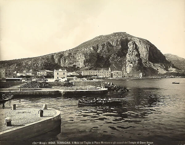 The wharf of Terracina with a view of the cliff of Pisco Montano and, on top, the Temple of Jupiter Anxur