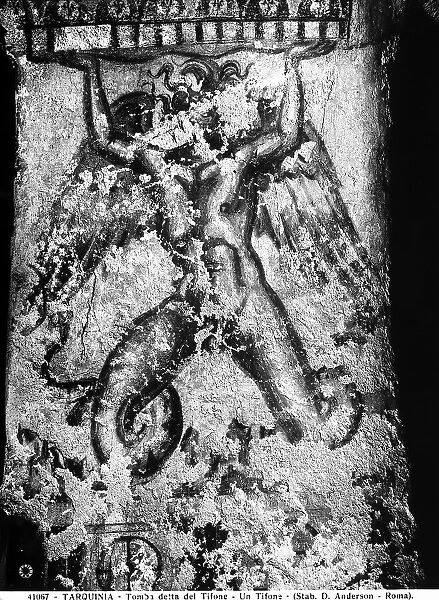 Winged giant with legs turning into serpents, Tomb of the Typhoon, Necropolis of Tarquinia