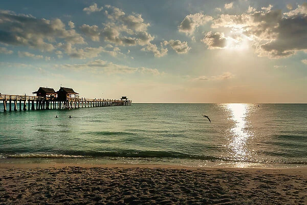 Florida, Collier County, Naples, View of Naples Fishing Pier from shore