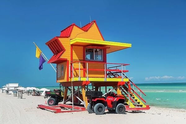 Florida, Miami, South Beach, colorful lifeguard station at South Miami Beach