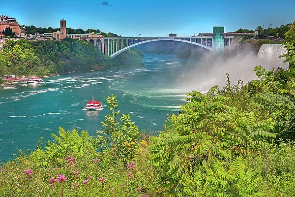 New York, View of Rainbow Bridge between, USA and Canada by Niagara Falls