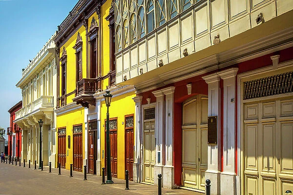 Peru, Lima, Historic District, colorful facades